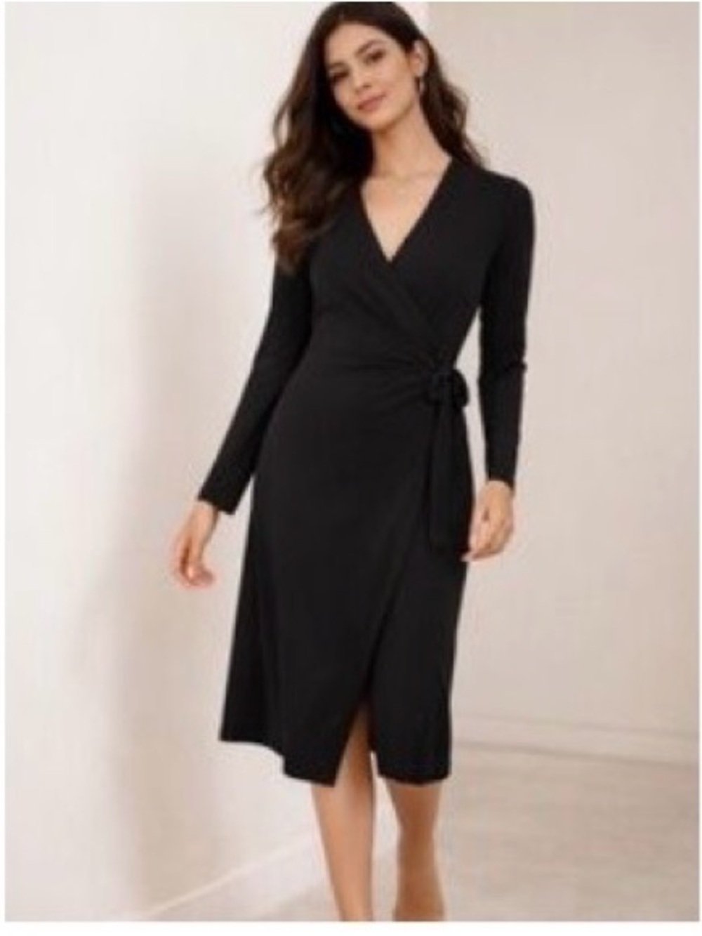 Banana Republic M Petite Black Knit Wrap Sweater Dress Belted Midi